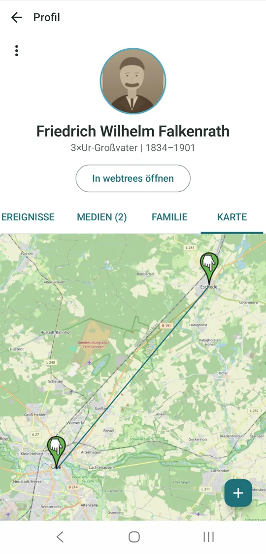 Karte der Lebensstationen